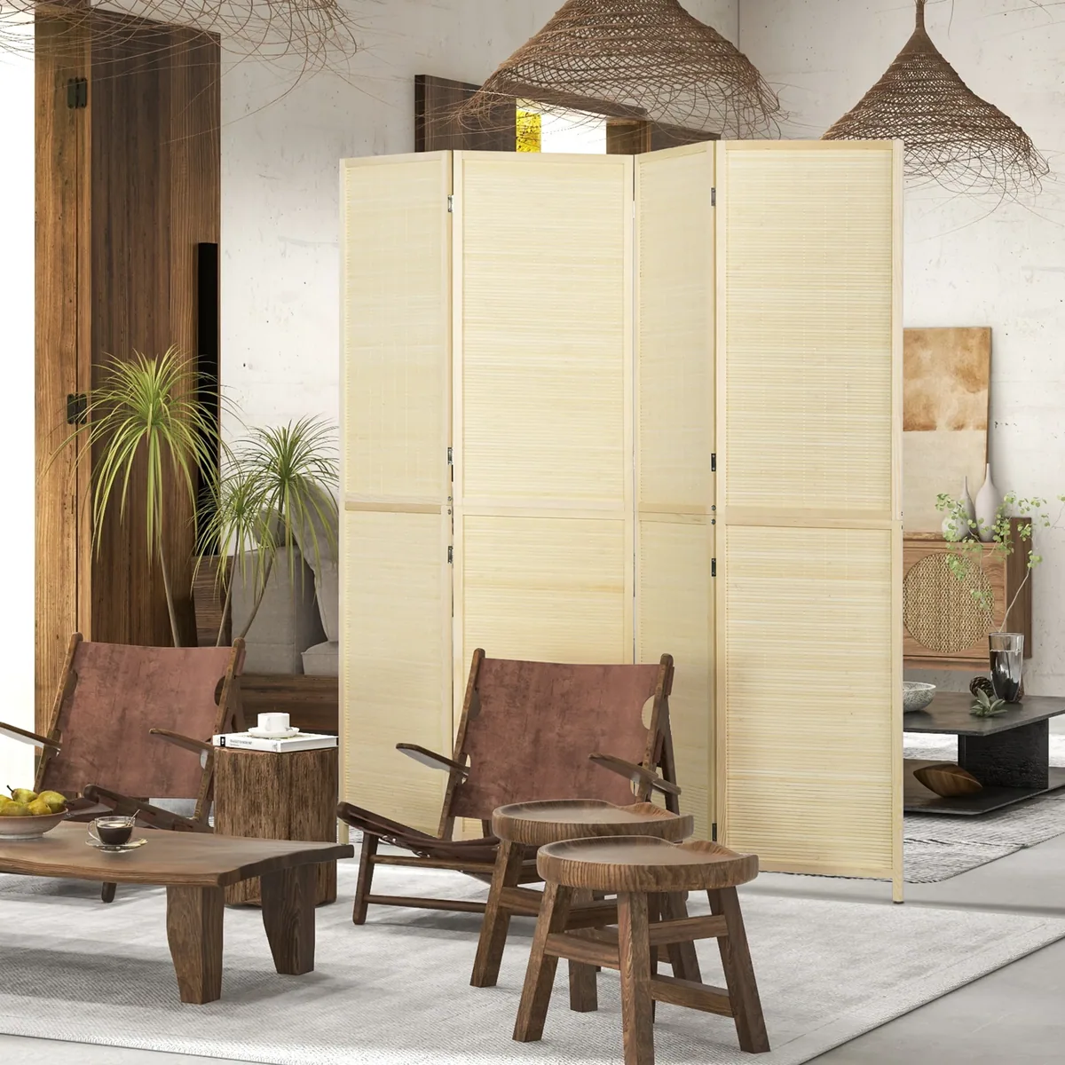 Paravent pliant 4 panneaux en bambou 180 x 180 cm – Image 2