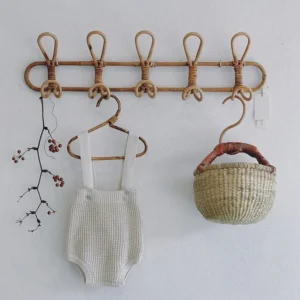 Patère murale rotin 5 crochets 58x8x20 cm