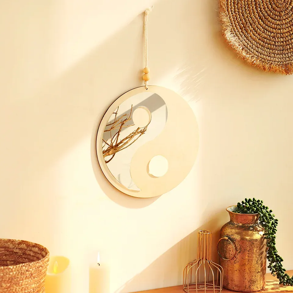 Pendentif miroir acrylique Tai Chi Bagua en bois – Image 3