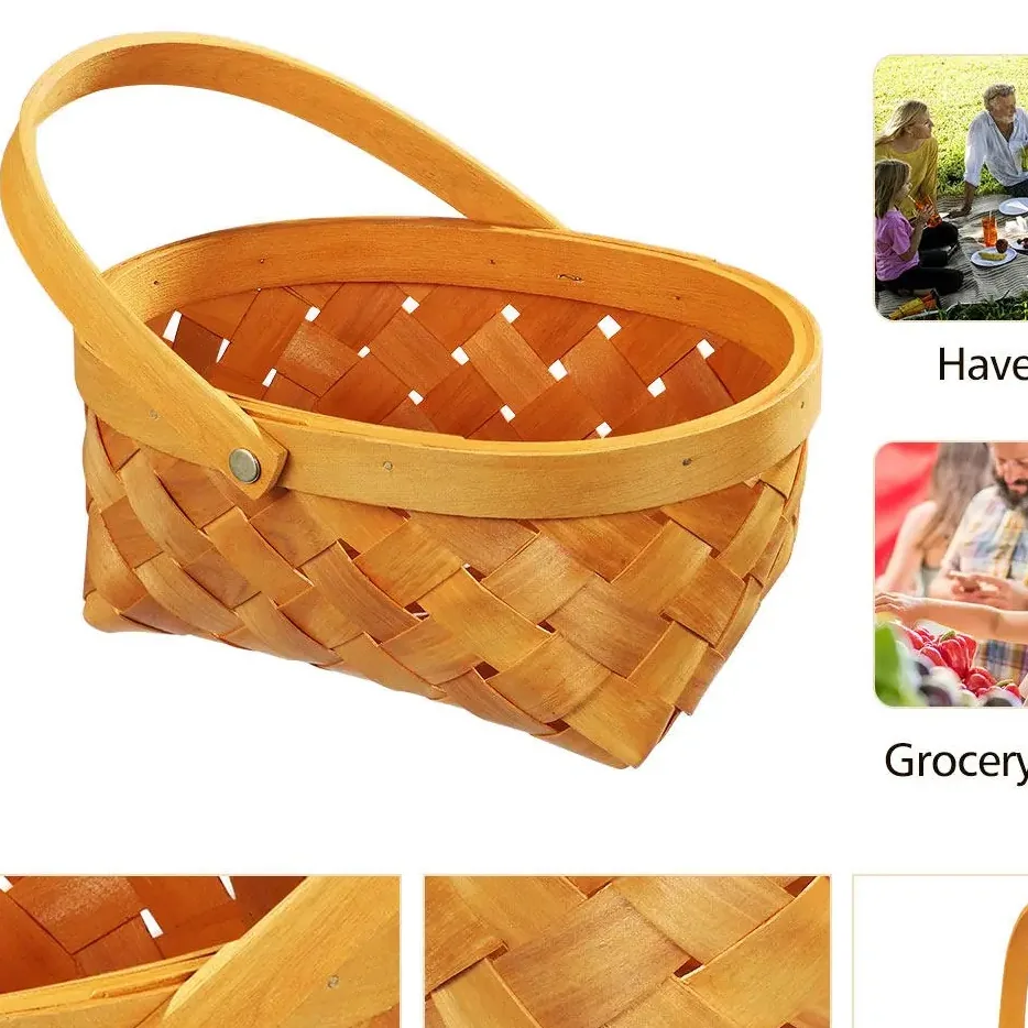 Petit panier en rotin tressé à poignée portable – Image 2