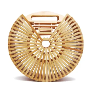 Petit sac rond en bambou à poignée supérieure