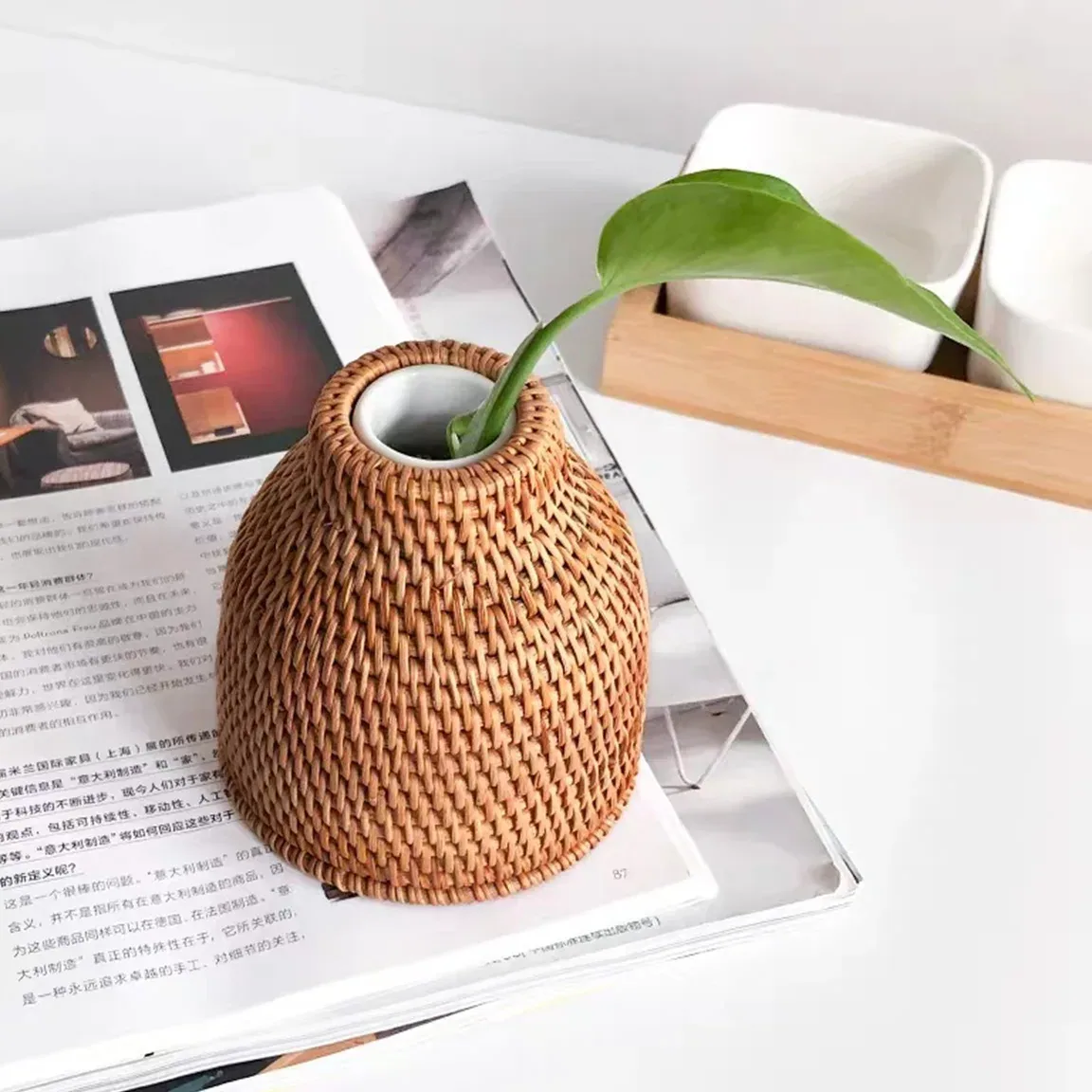 Petit vase rotin en bambou style pastoral S