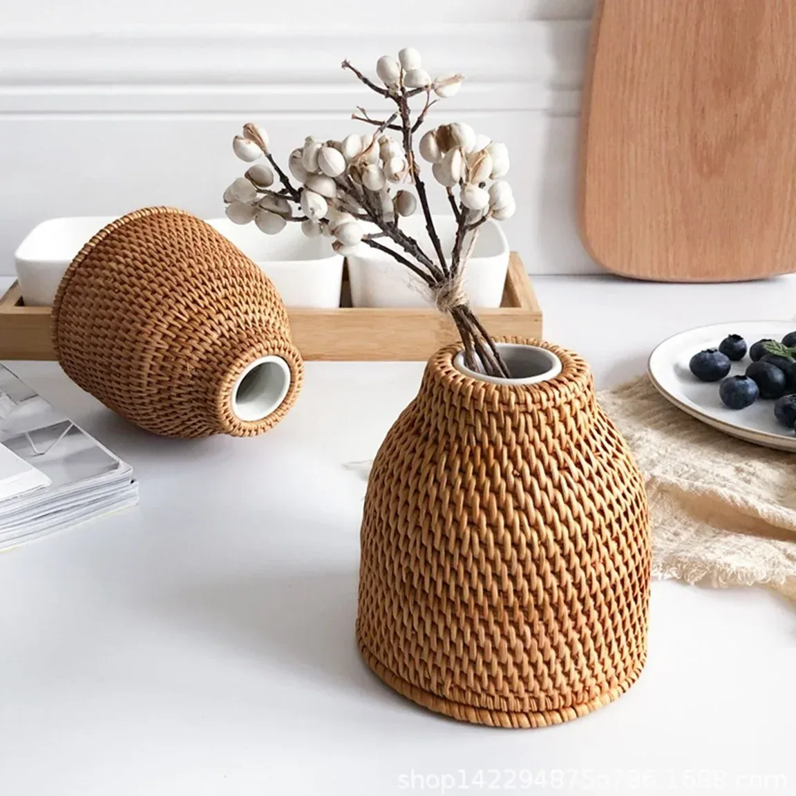 Petit vase rotin en bambou style pastoral S – Image 4