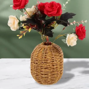 Petit vase tressé imitation rotin pour fleurs séchées