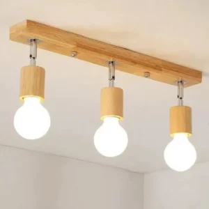 Plafonnier bois et fer blanc — 1 tête rotative