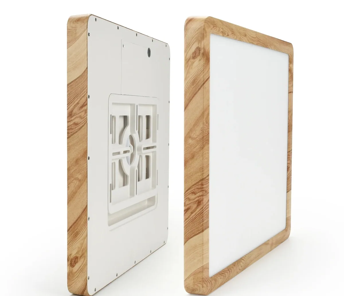 Plafonnier LED carré bois 18W/24W CCT ultra‑fin