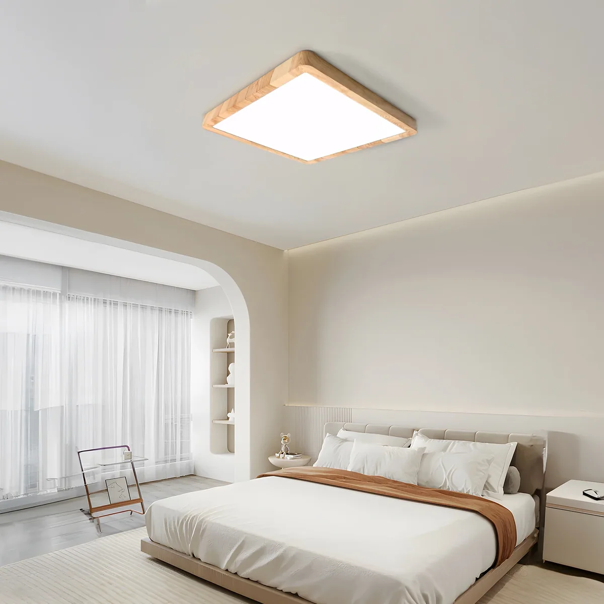Plafonnier LED carré bois 18W/24W CCT ultra‑fin – Image 2