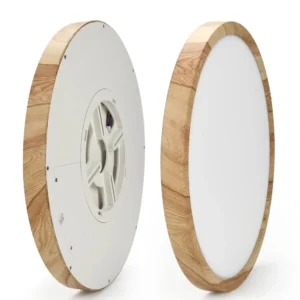 Plafonnier LED rond 3-en-1 bois et blanc