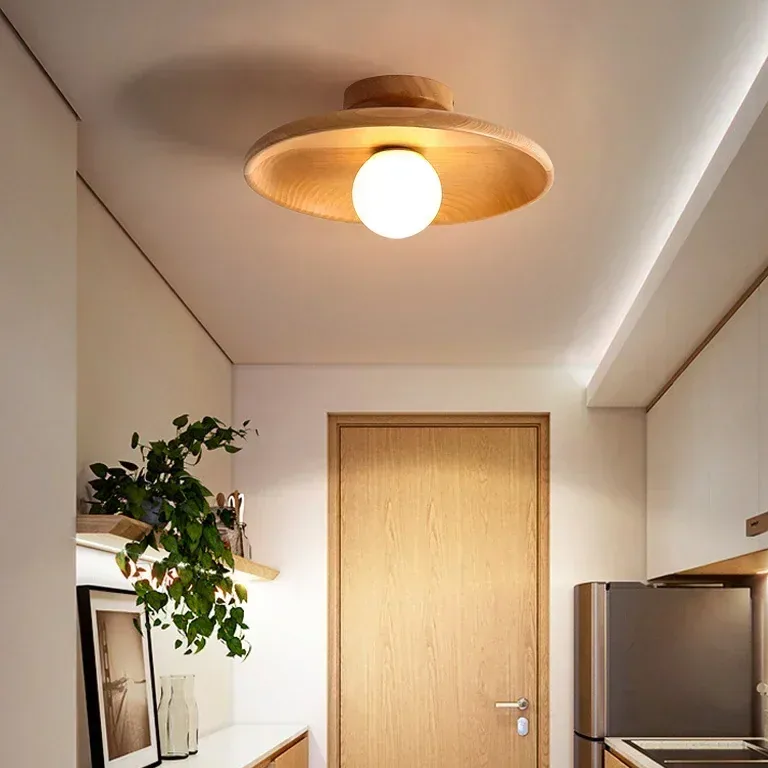 Plafonnier rond en bois pour intérieur suspendu – Image 2