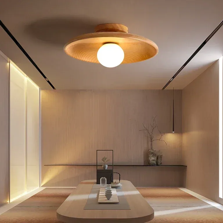 Plafonnier rond en bois pour intérieur suspendu – Image 3