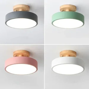 Plafonnier rond en bois style nordique macaron