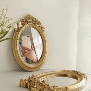 Plateau miroir décoratif rustique doré encadré
