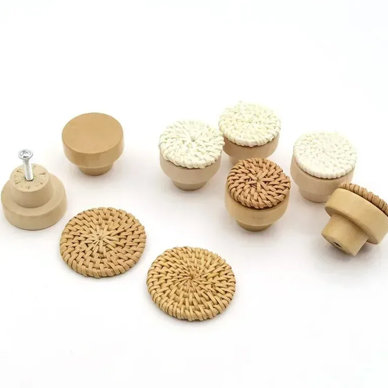 Poignée bouton bois rotin à trou unique WD005 – Image 2