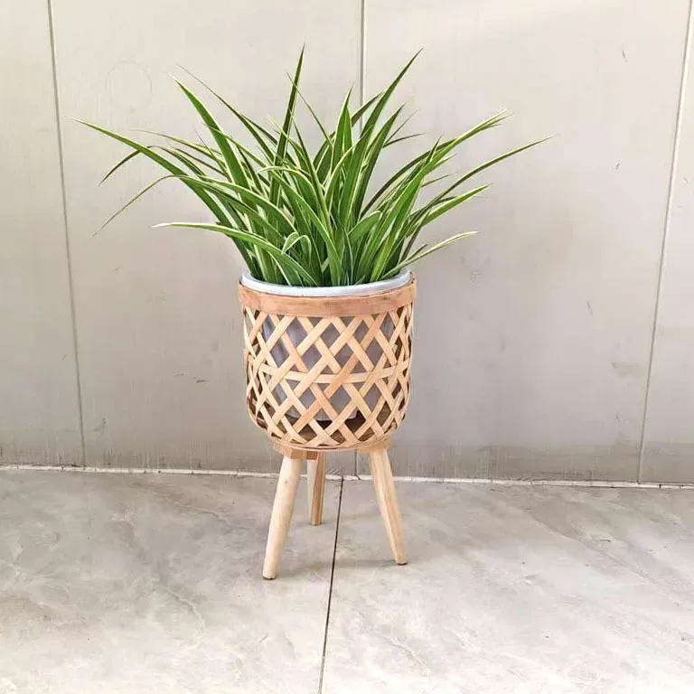 Porte-plante en rotin tressé — modèle jaune clair – Image 4