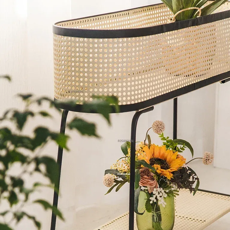 Porte-plante rotin A-25.5x25.5x80cm à 2 niveaux – Image 4