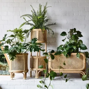Porte-plantes en rotin naturel à plusieurs niveaux