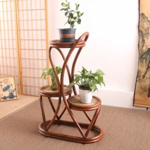 Porte-plantes rotin 3 niveaux pour intérieur/extérieur