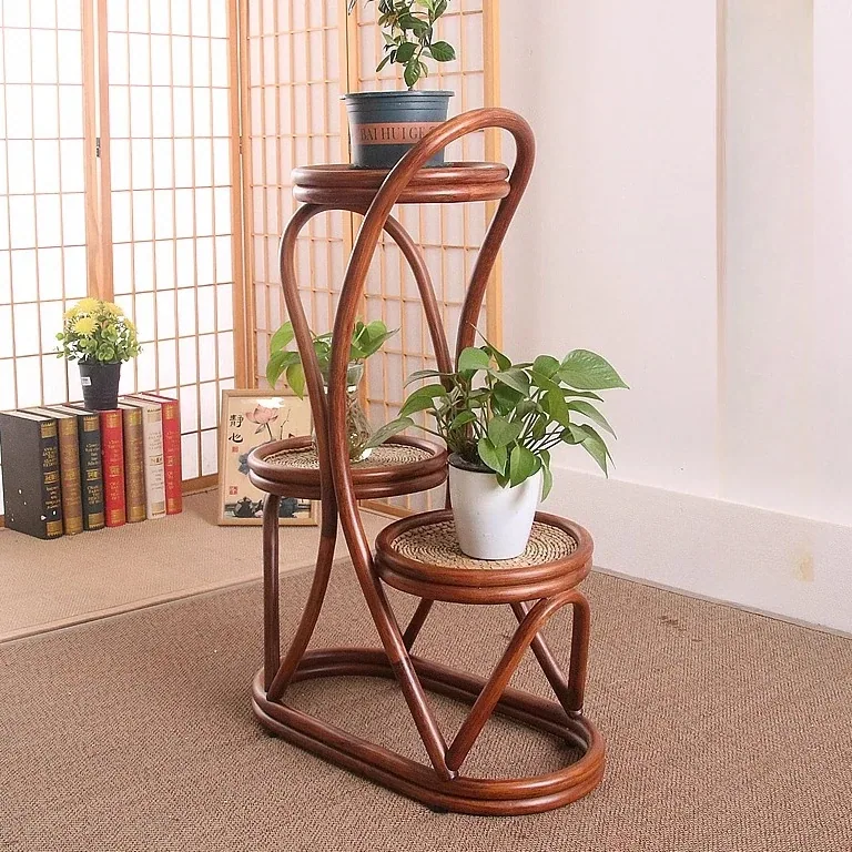 Porte-plantes rotin 3 niveaux pour intérieur/extérieur – Image 2