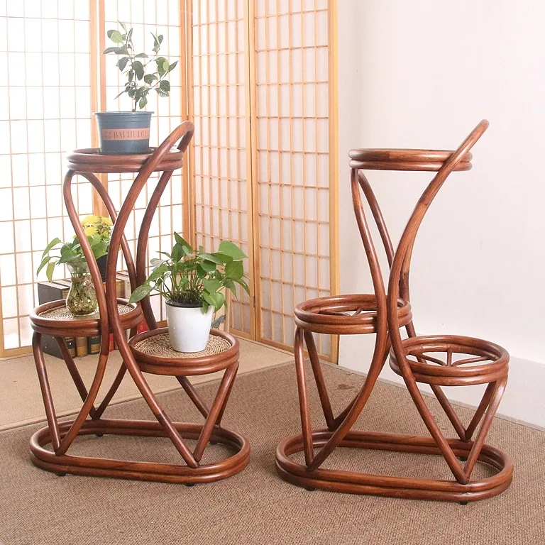 Porte-plantes rotin 3 niveaux pour intérieur/extérieur – Image 3