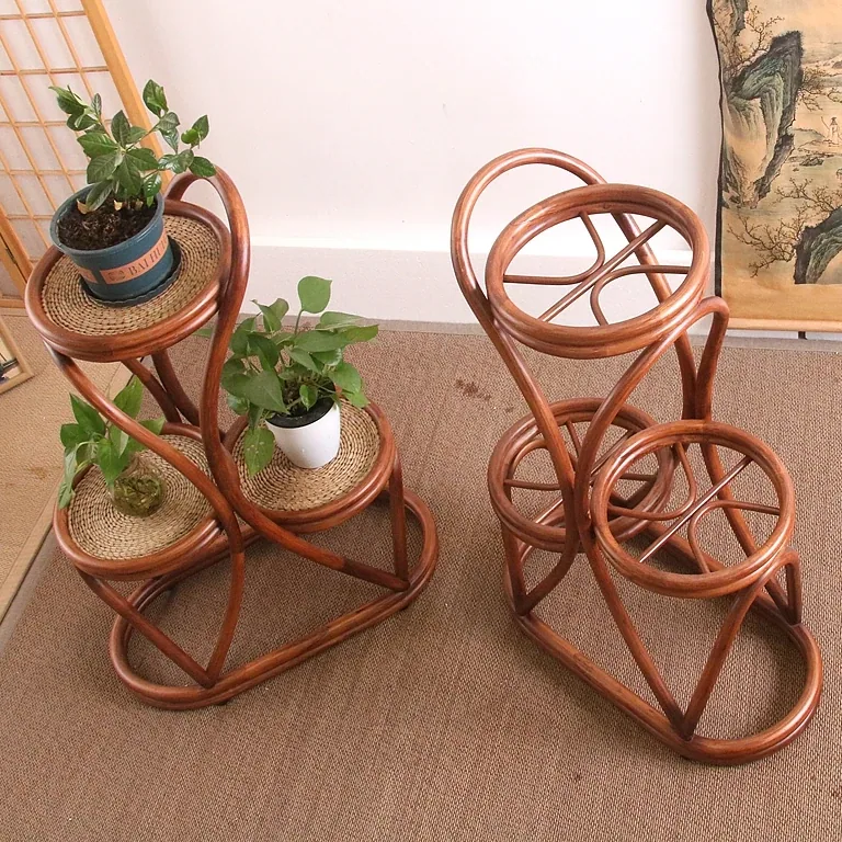 Porte-plantes rotin 3 niveaux pour intérieur/extérieur – Image 4