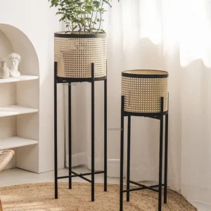 Porte-plantes rotin A-30x30x100cm à 2 niveaux
