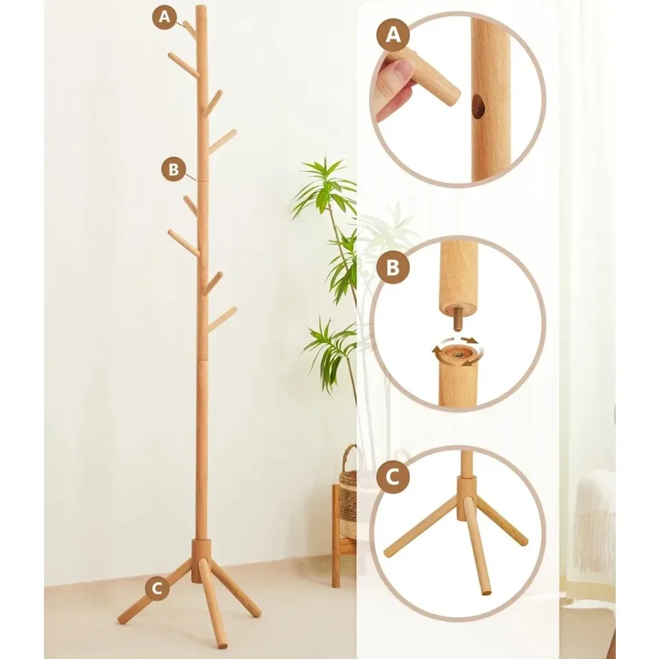 Porte‑manteau sur pied en bois style arbre – Image 3