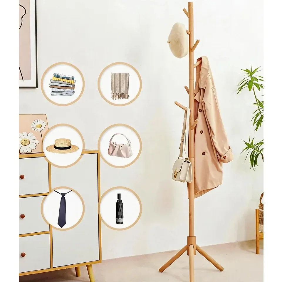 Porte‑manteau sur pied en bois style arbre – Image 4