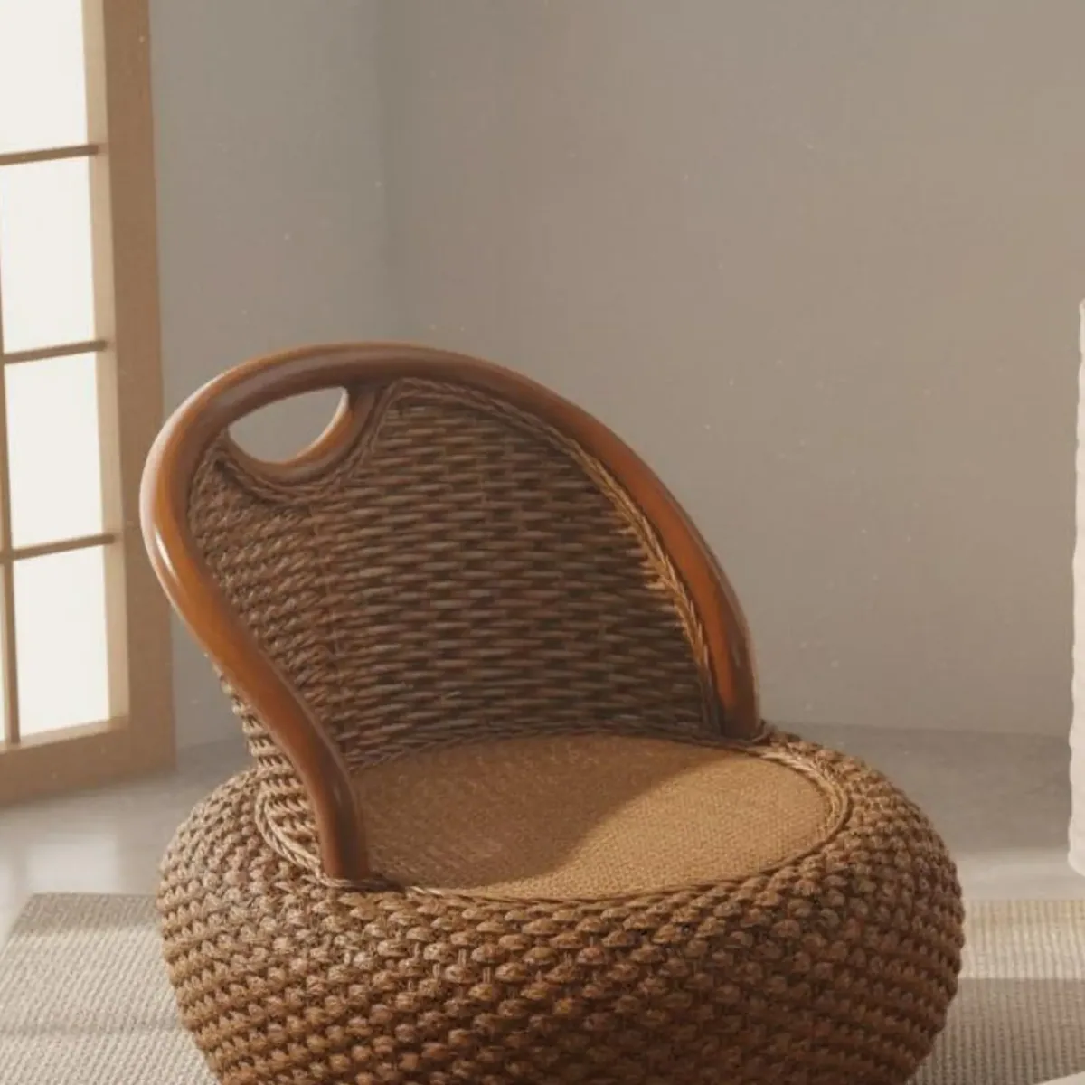 Pouf bas en rotin tressé style bohème – Image 5