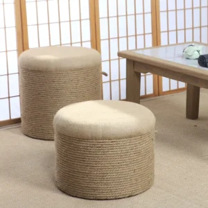 Pouf ottoman rond en rotin tissé main naturel