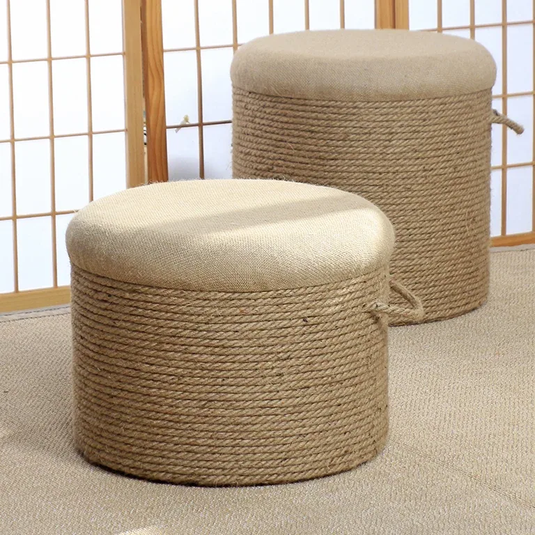 Pouf ottoman rond en rotin tissé main naturel – Image 3