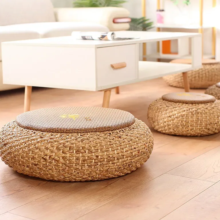 Pouf rond en rotin tissé main pour méditation – Image 4