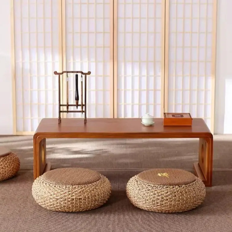 Pouf rond en rotin tissé main pour méditation – Image 5
