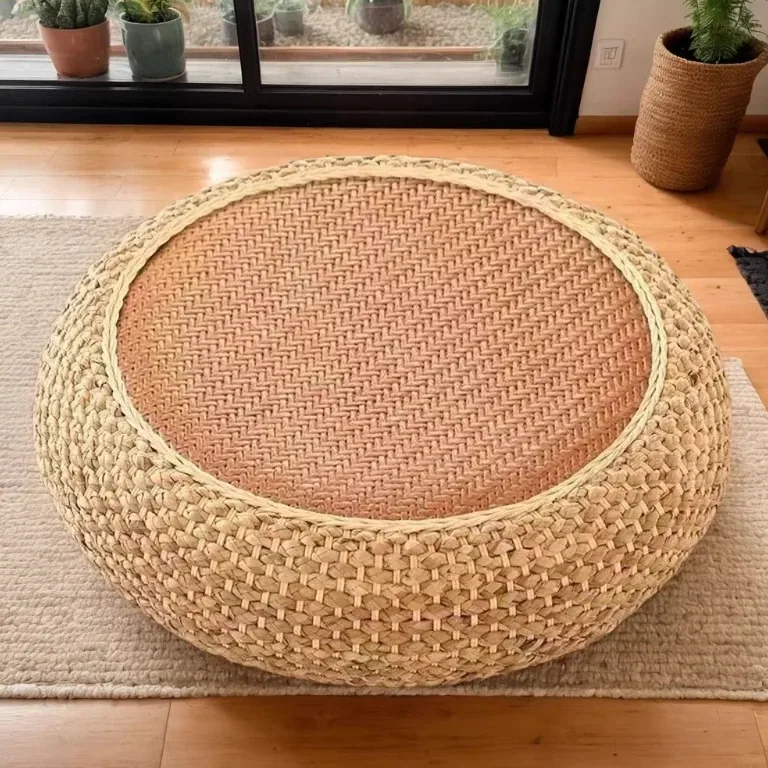 Pouf rond en rotin tressé main – jacinthe d'eau