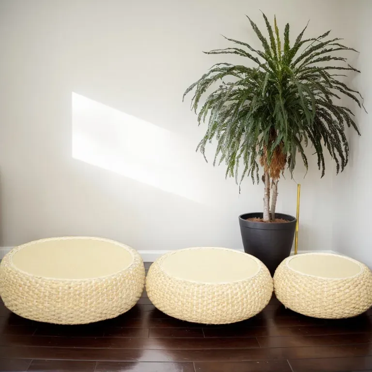 Pouf rond en rotin tressé main – jacinthe d'eau – Image 5