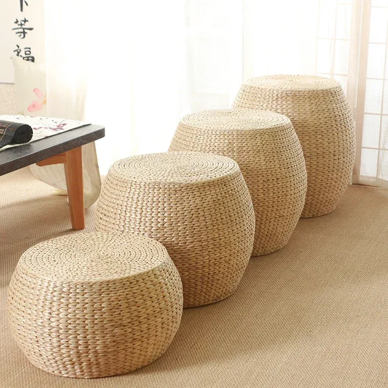 Pouf rond style japonais en rotin et mousse mémoire – Image 2