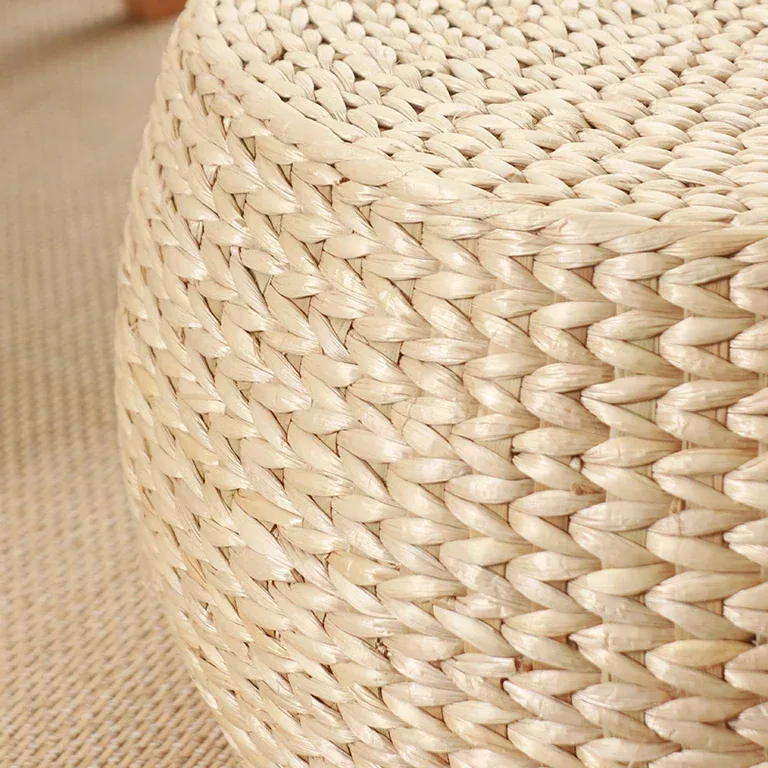 Pouf rond style japonais en rotin et mousse mémoire – Image 4