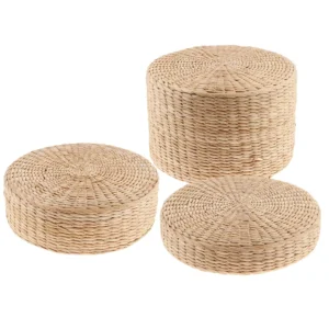 Pouf rond tissé en paille naturelle Tatami