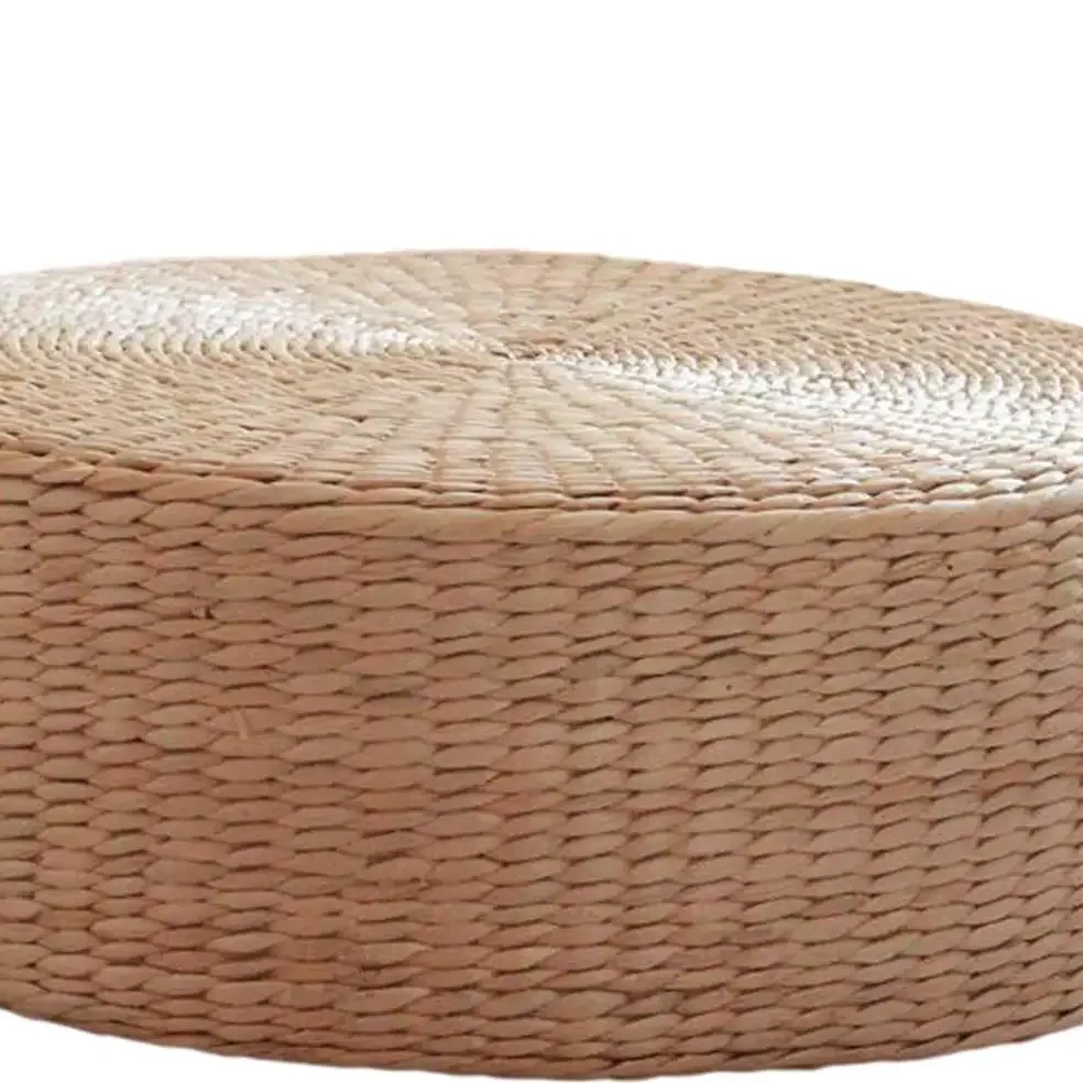 Pouf rond tissé naturel en paille et mousse PU – Image 5