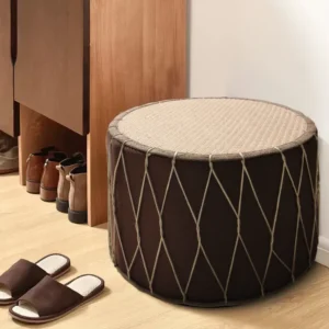 Pouf rotin rond style tatami minimaliste