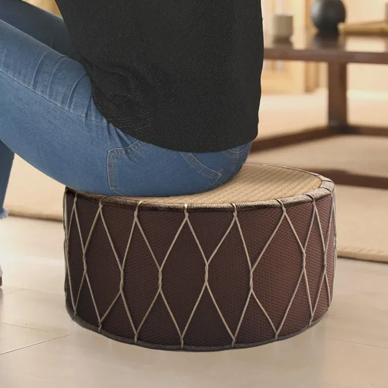 Pouf rotin rond style tatami minimaliste – Image 2