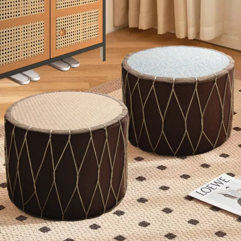 Pouf rotin rond style tatami minimaliste – Image 3