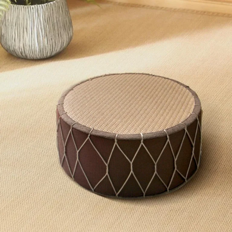 Pouf rotin rond style tatami minimaliste – Image 5