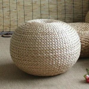 Pouf tabouret rond en rotin tressé style japonais