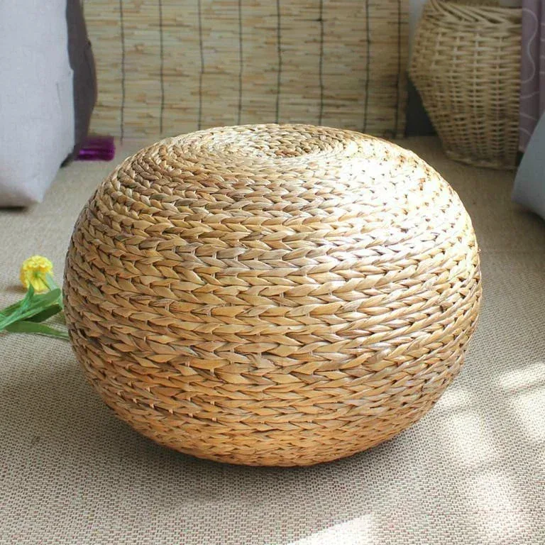 Pouf tabouret rond en rotin tressé style japonais – Image 3