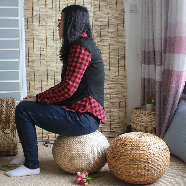Pouf tabouret rond en rotin tressé style japonais – Image 5