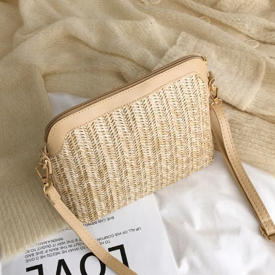 Sac bandoulière coquille en paille tissée – Image 4