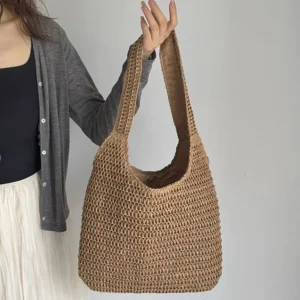 Sac bandoulière en rotin tressé style fourre-tout