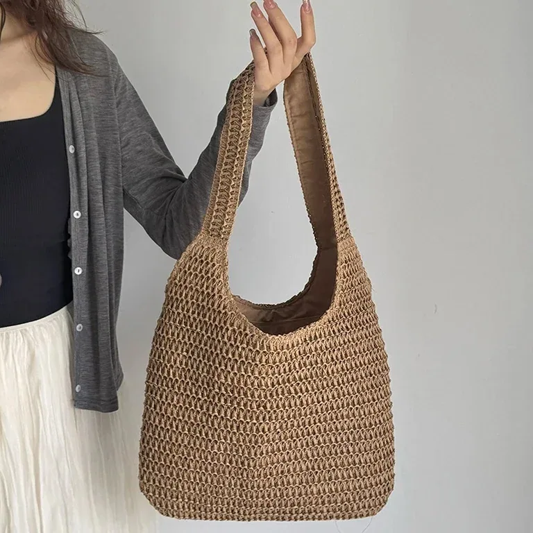 Sac bandoulière en rotin tressé style fourre-tout