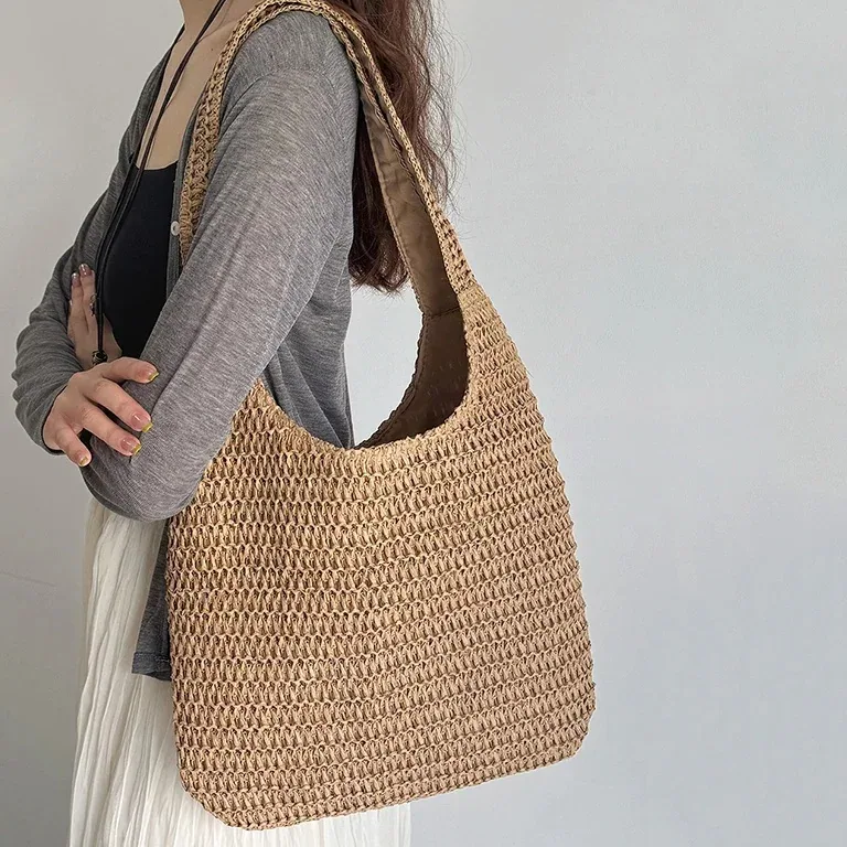 Sac bandoulière en rotin tressé style fourre-tout – Image 2