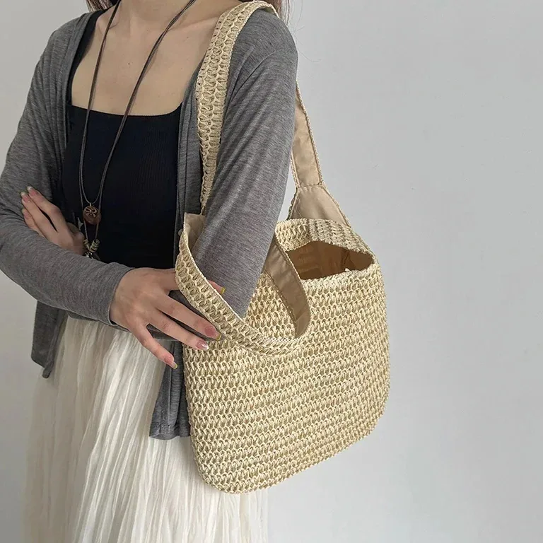 Sac bandoulière en rotin tressé style fourre-tout – Image 5